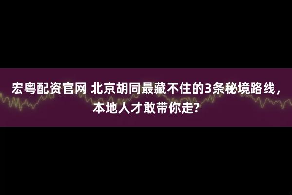 宏粤配资官网 北京胡同最藏不住的3条秘境路线，本地人才敢带你走?