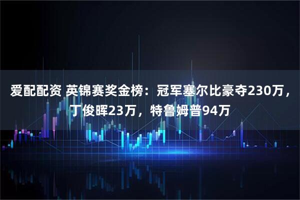 爱配配资 英锦赛奖金榜:冠军塞尔比豪夺230万,丁俊晖23万,特鲁姆普94万