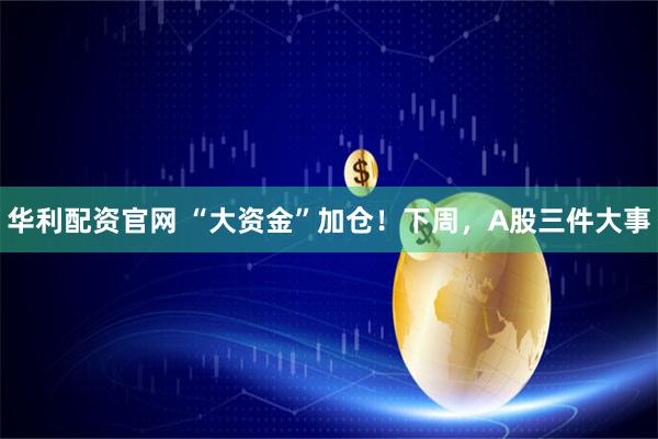 华利配资官网 “大资金”加仓!下周,A股三件大事