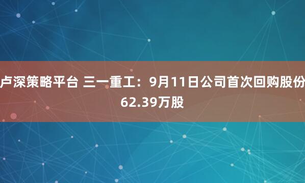 卢深策略平台 三一重工：9月11日公司首次回购股份62.39万股